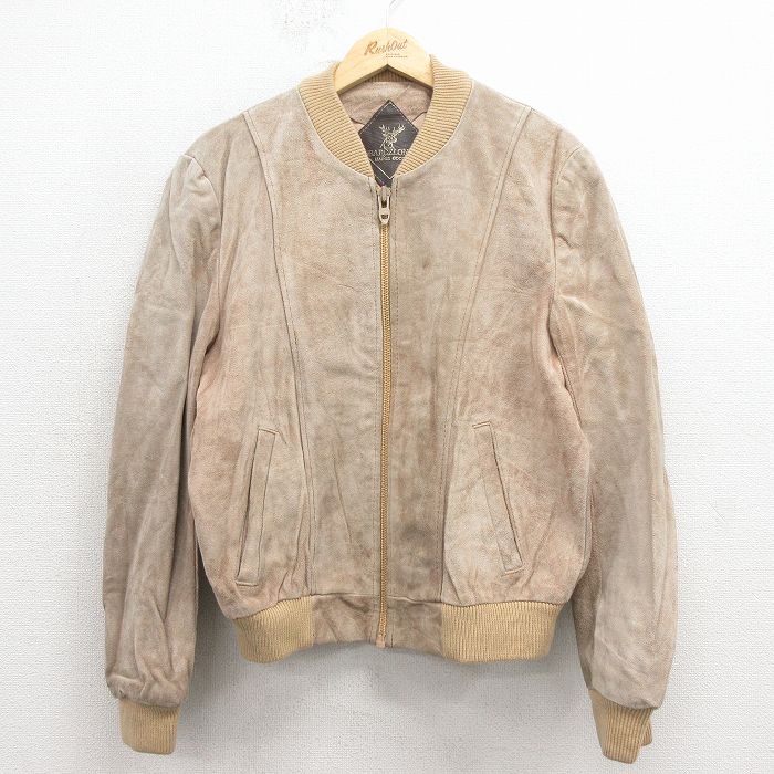 【中古】古着 長袖 スエード レザー ジャケット メンズ 80年代 80s タロン ベージュ 26jan23
