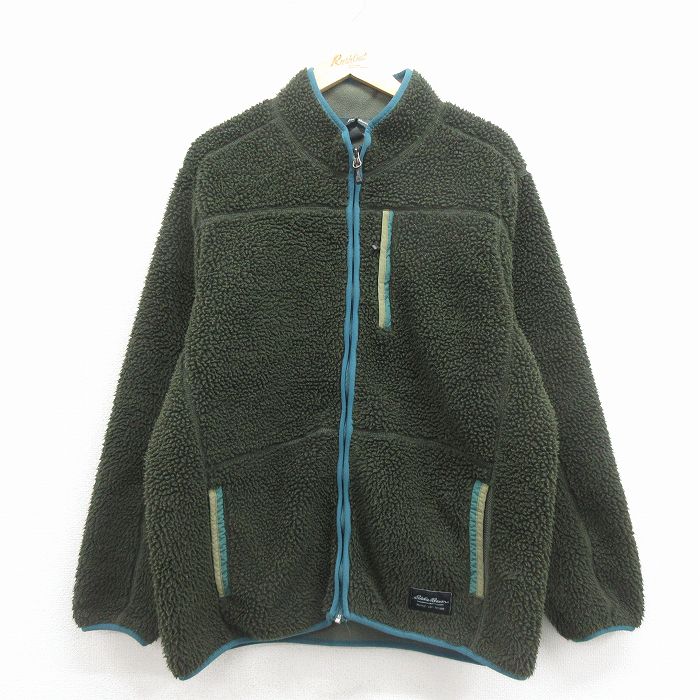 【中古】古着 エディーバウアー 長袖 フリース ジャケット メンズ 濃緑 26jan29