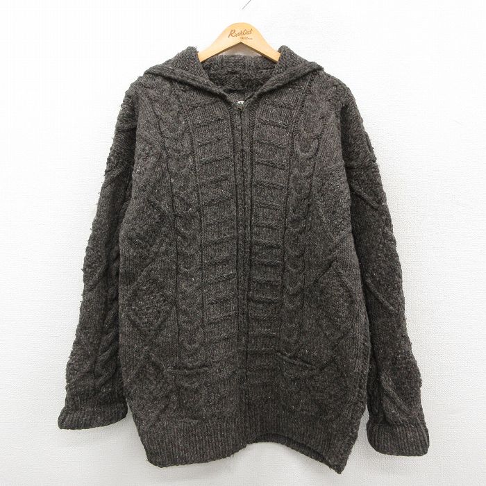 【中古】古着 長袖 フルジップ 有線テレビ 編み物 ジレー メンズ 羊毛 濃薄墨色 大気圏弗製 アメカジ 表どおり 心地よい 好いたらしいめ ヴィンテージ レトロ【spe】 26jan29