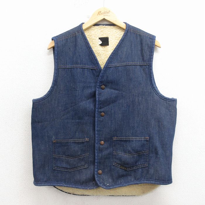【中古】古着 ローバックス デニム ベスト メンズ 80年代 80s 紺 26feb02