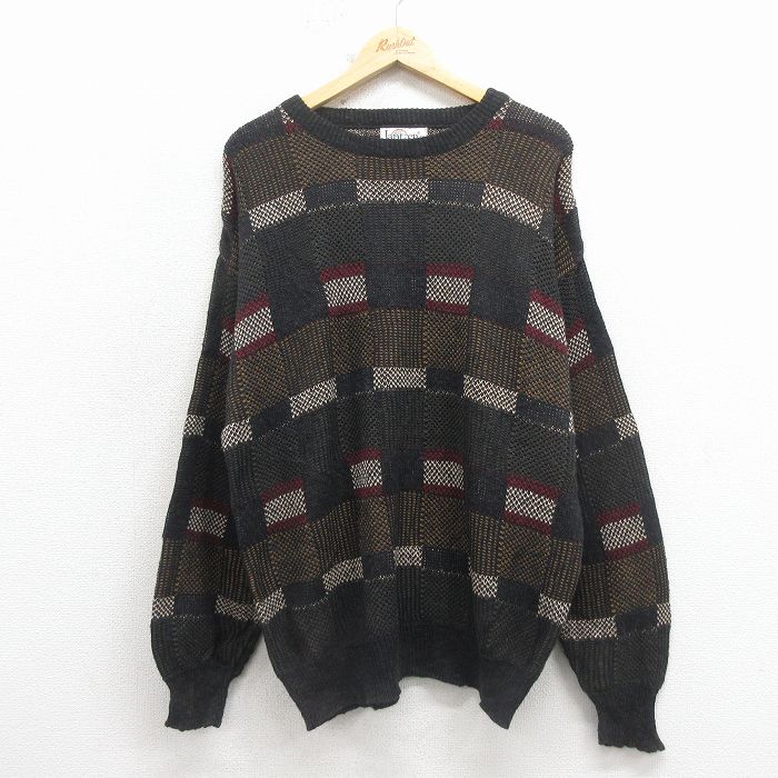 【中古】古着 ジャンセン 長袖 セーター メンズ 90年代 90s クルーネック USA製 黒他【spe】 26feb02