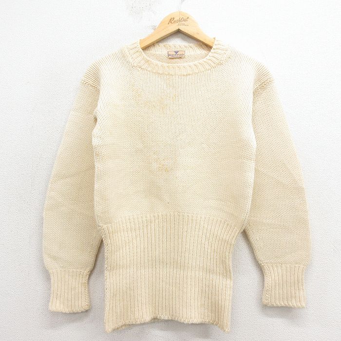 【中古】古着 50s ヴィンテージ長袖セーター メンズ 50年代 クルーネック 生成り ニット トレーナー アメカジ ストリート カジュアル きれいめ レトロ オールド【spe】 26feb02｜古着屋RushOut