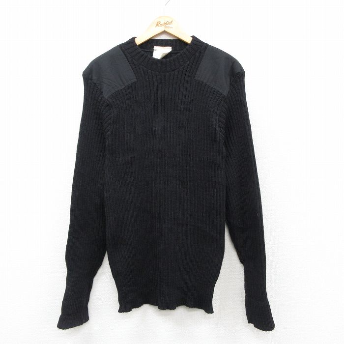 【中古】古着 長袖 コマンド セーター メンズ 90年代 90s ヒジ当て ウール クルーネック イングランド製 黒【spe】26feb03