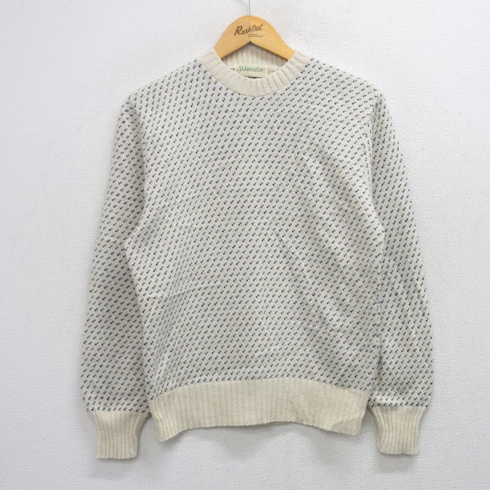 【中古】古着 セントジョンズベイ 90s 長袖スウェーター メンズ 90年月日 バーズアイ 羊毛 労働者の一団のど首 USA製 白 アメカジ 表どおり 心地よい 好いたらしいめ【spe】 26feb04