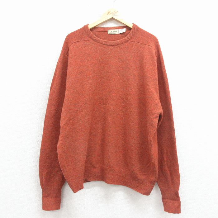 【中古】古着 エルエルビーン 長袖 セーター メンズ 90年代 90s 無地 ラグラン クルーネック ウール スコットランド製 エンジ【spe】 26feb07