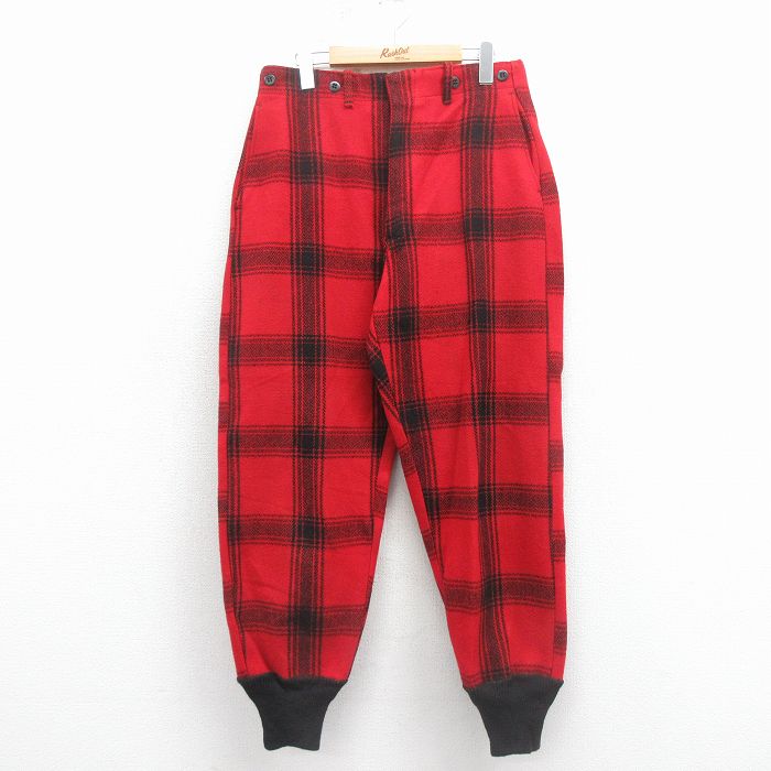 【中古】古着 60s ハンティングパンツ メンズ 赤 チェック柄 60年代 ヴィンテージ アメカジ ストリート カジュアル レトロ きれいめ オールド 26feb10｜古着屋RushOut