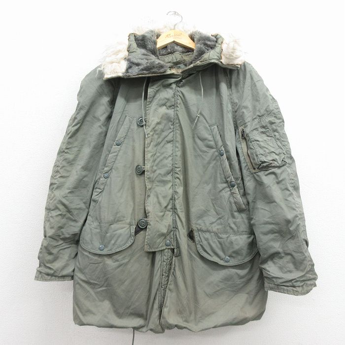 【中古】古着 長袖 ビンテージ ミリタリー ジャケット パーカー メンズ 70年代 70s N-3B ロング丈 ラグラン USA製 グレー系【spe】 26feb13