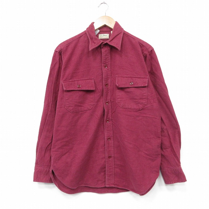 【中古】古着 エルエルビーン 長袖 ヘビー フランネル シャツ メンズ 80年代 80s コットン USA製 エンジ 26feb13