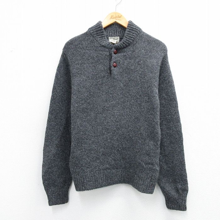【中古】古着 エルエルビーン 長袖 セーター メンズ 00年代 00s ラムウール ヘンリーネック グレー 霜降り 26feb12