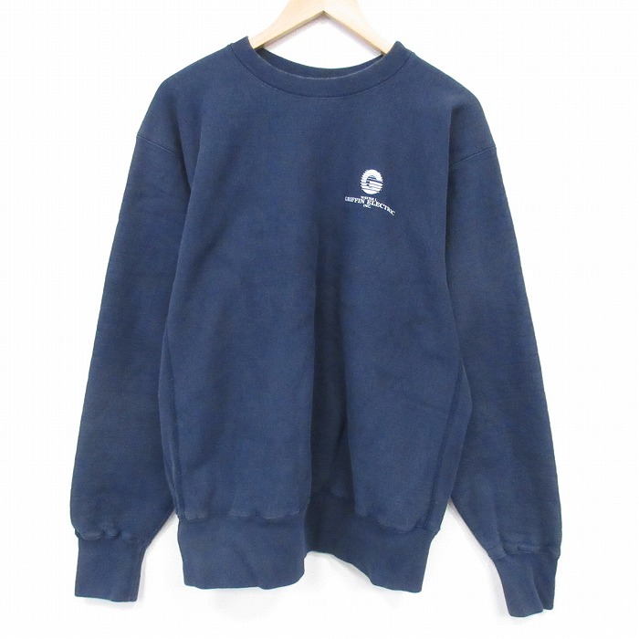 【中古】古着 長袖 スウェット メンズ 00年代 00s G 大きいサイズ クルーネック USA製 紺 26feb14