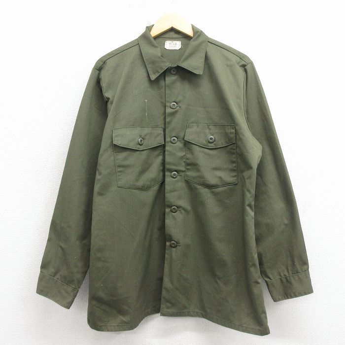 【中古】古着 長袖 ビンテージ ミリタリー シャツ メンズ 70年代 70s ユーティリティ USA製 緑 26feb18