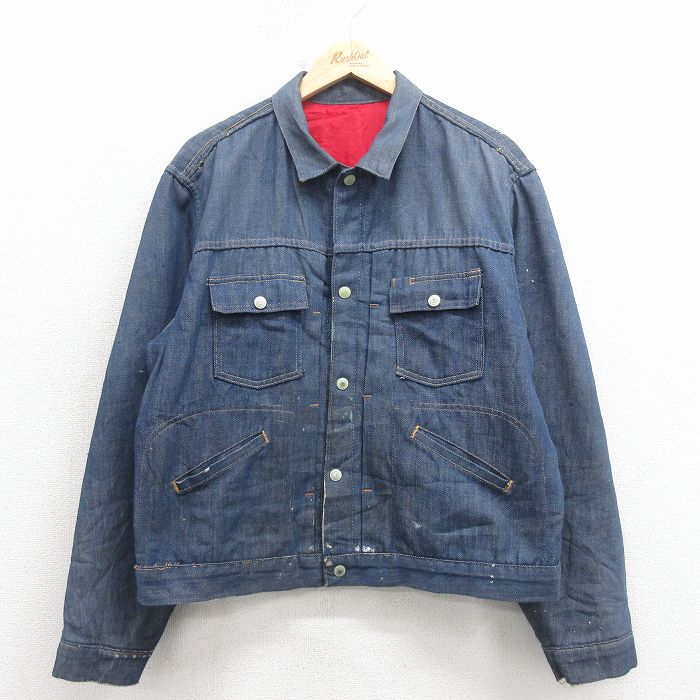 【中古】古着 ランチクラフト 70s Gジャン デニムジャケット メンズ 紺 デニム 70年代 内側キルティング ヴィンテージ アメカジ ストリート カジュアル きれいめ【spe】 26feb19
