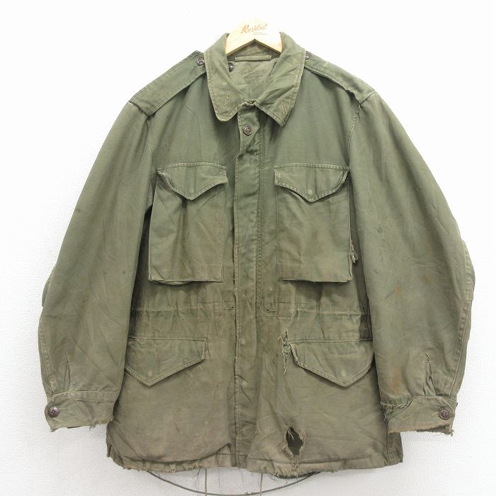 【中古】古着 長袖 ビンテージ ミリタリー フィールド ジャケット メンズ 50年代 50s M-51 ボロ USA製 緑【spe】 26feb21