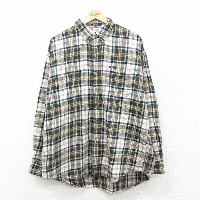 【中古】古着 ラルフローレン チャップス 長袖 ブランド フランネル シャツ メンズ 90年代 90s 大きいサイズ コットン ボタンダウン 緑他 チェック 26feb21