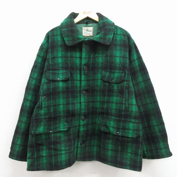 【中古】古着 ジョンソン 長袖 ビンテージ ウール ジャケット メンズ 70年代 70s 大きいサイズ 緑他 チェック【spe】 26feb27