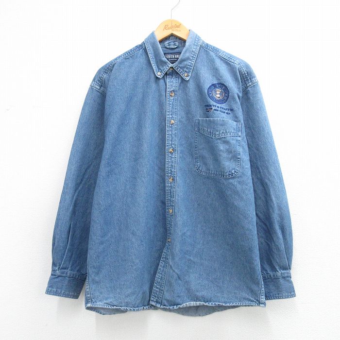 【中古】古着 長袖 シャツ メンズ 90年代 90s CITY OF SAN JOSE コットン ボタンダウン 紺 デニム【spe】 26feb28