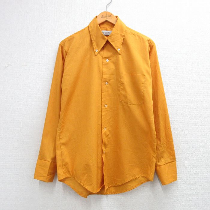 【中古】古着 Kマート 長袖 シャツ メンズ 70年代 70s ボタンダウン 黄系【spe】 26feb28