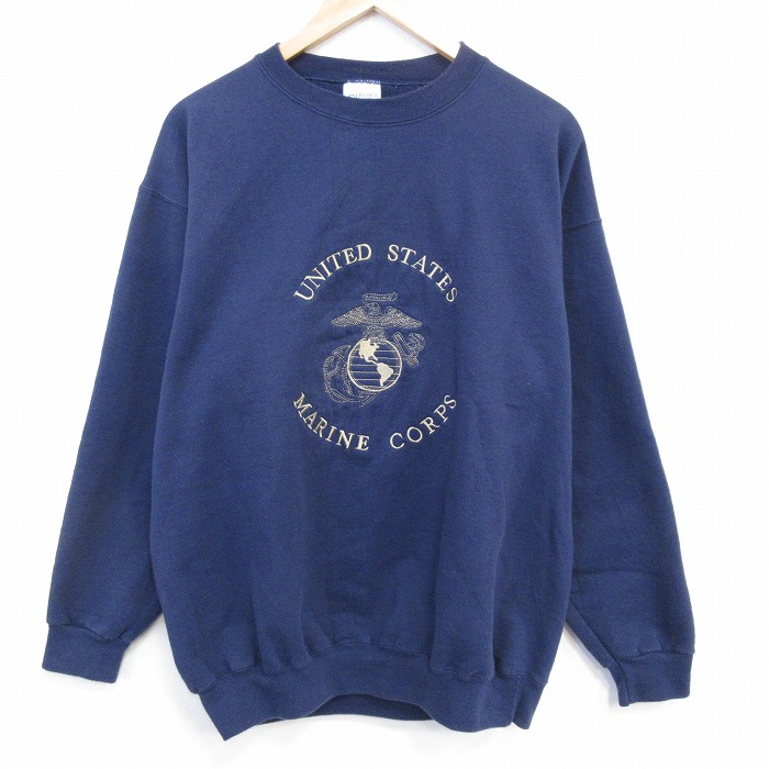 【中古】古着 長袖 スウェット メンズ 00年代 00s ミリタリー USMC 刺繍 クルーネック 紺【spe】 26mar02