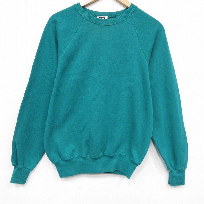 【中古】古着 リー Lee 長袖 スウェット メンズ 90年代 90s 無地 ラグラン クルーネック USA製 薄緑 26mar03