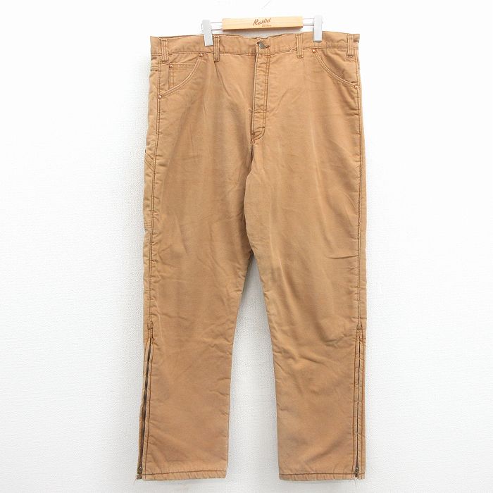 【中古】古着 キー KEY ペインター パンツ メンズ 80年代 80s ダック地 大きいサイズ コットン USA製 茶 内側キルティング 26mar05