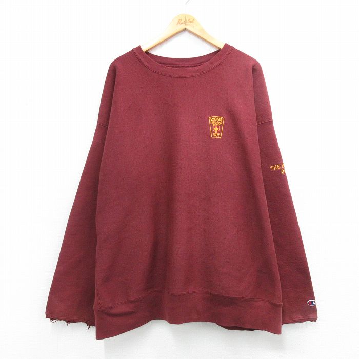 【中古】古着 長袖 チャンピオン Champion リバースウィーブ メンズ 00年代 00s LYONS 大きいサイズ クルーネック エンジ 26mar06