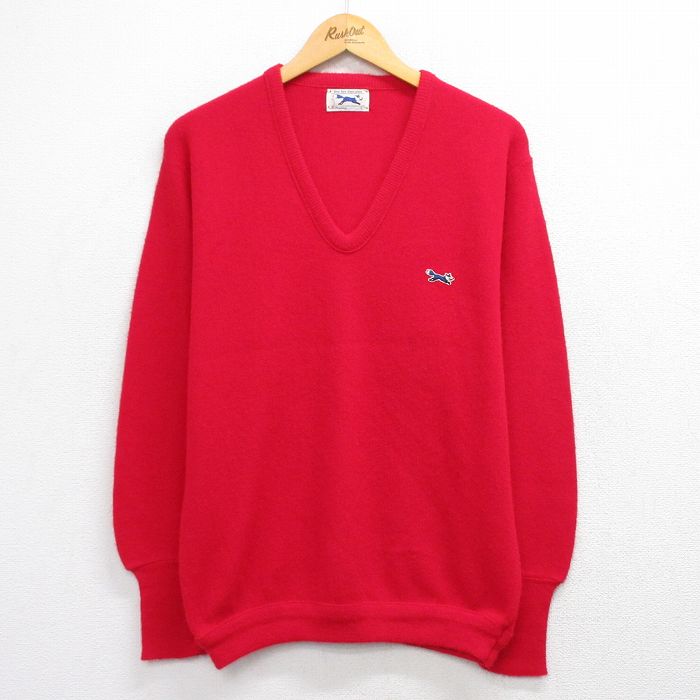 【中古】古着 JCペニー ザフォックス THE FOX 長袖 セーター メンズ 80年代 80s ワンポイントロゴ アクリル Vネック USA製 赤【spe】 26mar06