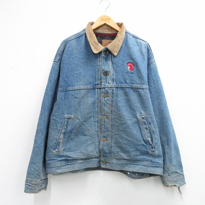 【中古】古着 長袖 デニム ジャケット メンズ 00年代 00s 騎士 コットン USA製 紺 デニム 内側ブランケット 26mar09