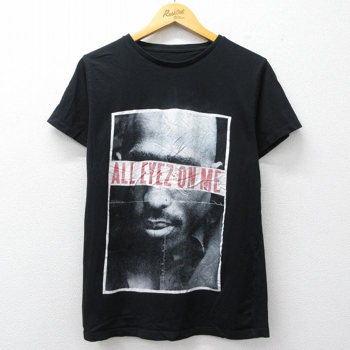 【中古】古着 半袖 ヒップホップ ラップ Tシャツ メンズ トゥパック 2パック 2PAC クルーネック コットン イギリス製 黒 26mar09