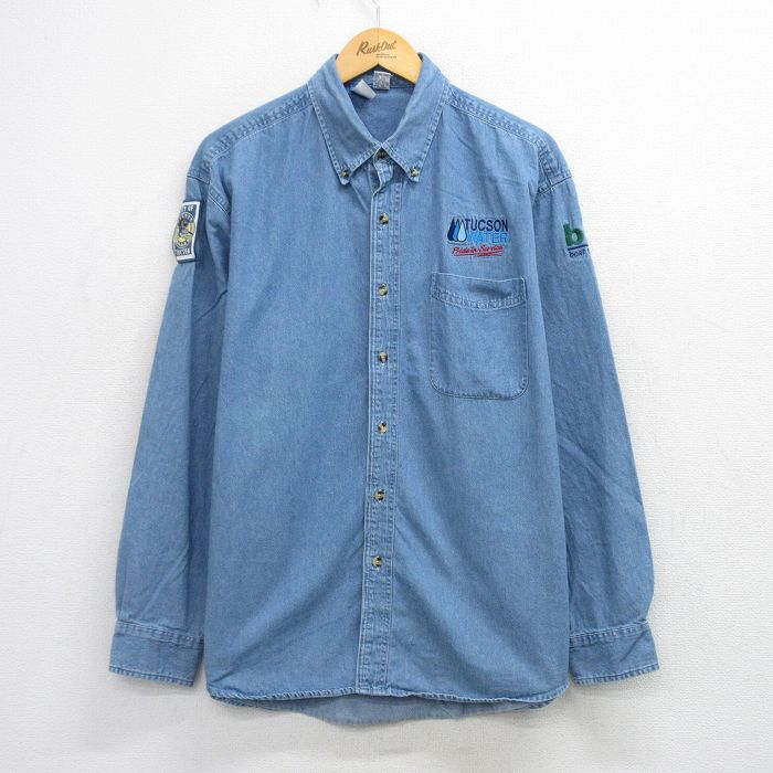 【中古】古着 長袖 シャツ メンズ 00年代 00s TUCSON コットン ボタンダウン 紺 デニム【spe】 26mar10