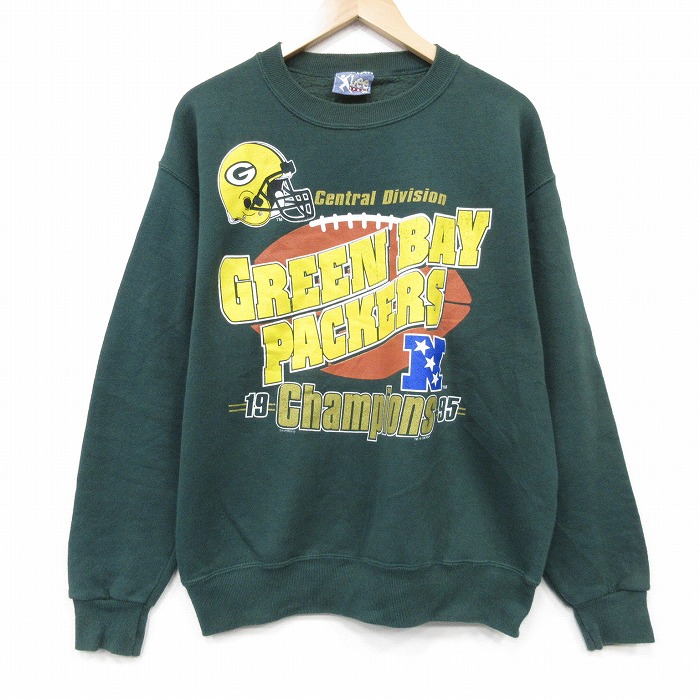 【中古】古着 長袖 スウェット メンズ 90年代 90s NFL グリーンベイペッカーズ クルーネック USA製 緑 アメフト スーパーボウル 26mar10