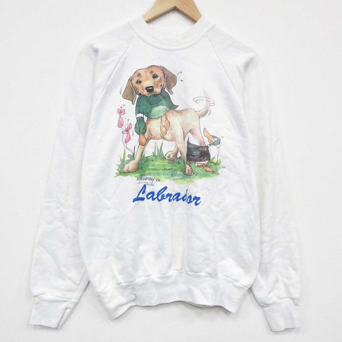 【中古】古着 オニータ ONEITA 長袖 スウェット メンズ 90年代 90s 犬 ラグラン クルーネック USA製 白【spe】 26mar10
