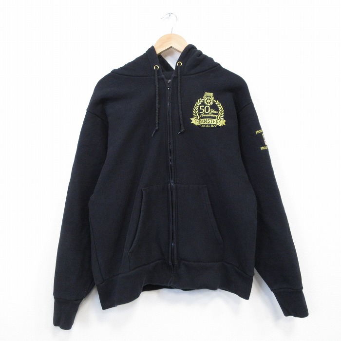 【中古】古着 キャンバー 長袖 フルジップ スウェット パーカー メンズ 90年代 90s チームスターズUSA製 黒【spe】 26mar13