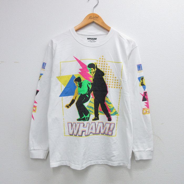 【中古】古着 長袖 ロック バンド Tシャツ メンズ ワム! WHAM! コットン クルーネック 白【spe】 26mar13