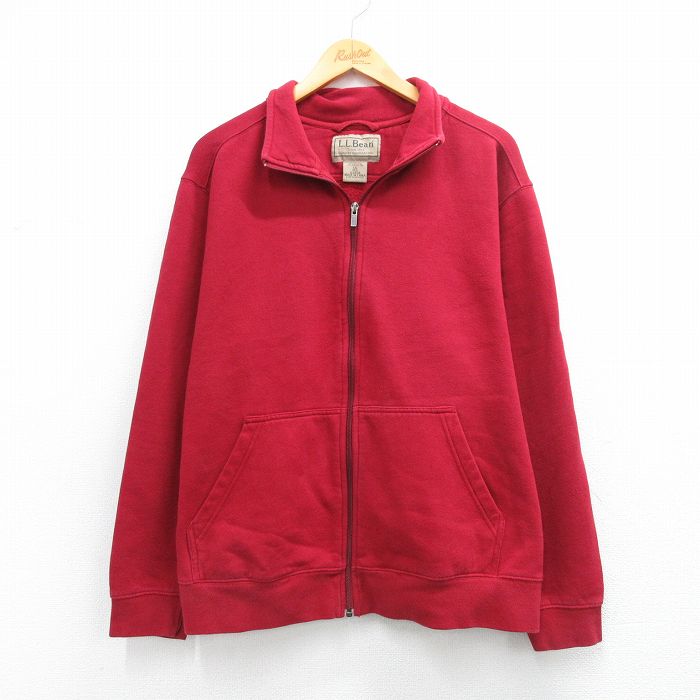 【中古】古着 エルエルビーン 長袖 フルジップ スウェット メンズ 00年代 00s 無地 赤 26mar14