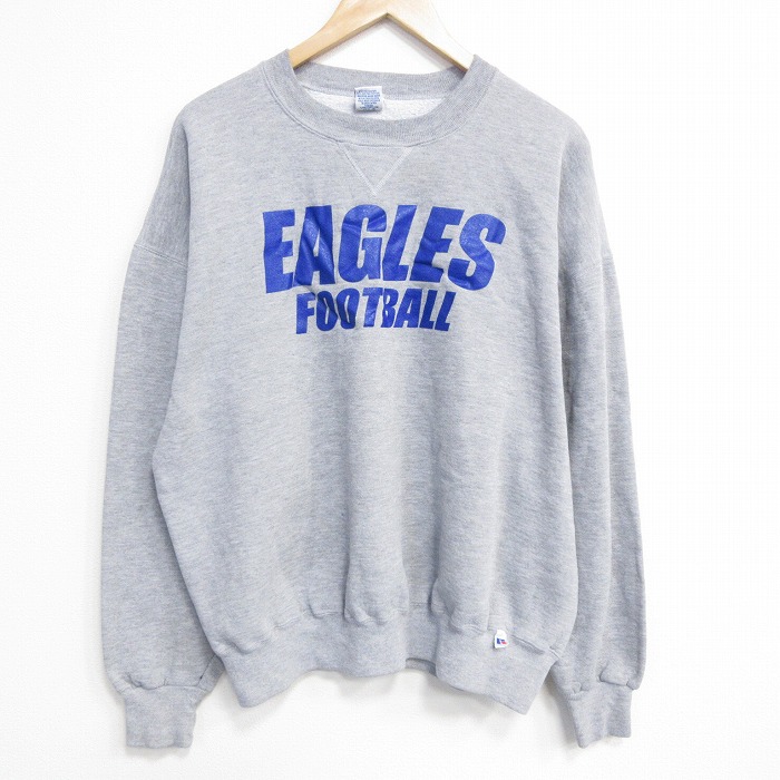 【中古】古着 ラッセル 90s 長袖汗水 メンズ 90年月日 蹴球 労働者の一団のど首 USA製 薄墨色 霜降り 気が大きい大きさ アメカジ 表どおり 心地よい【spe】 26mar14
