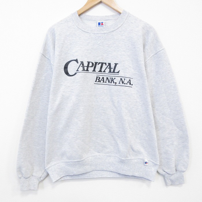 【中古】古着 ラッセル 90s 長袖汗水 メンズ 90年月日 CAPITAL 労働者の一団のど首 USA製 薄墨色 霜降り 調教師 アメカジ 表どおり 心地よい 26mar17