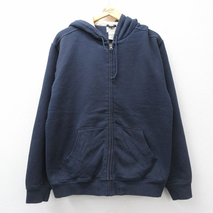 【中古】古着 エルエルビーン 長袖 フルジップ スウェット パーカー メンズ 00年代 00s 無地 大きいサイズ 紺 内側ボア【spe】 26mar18
