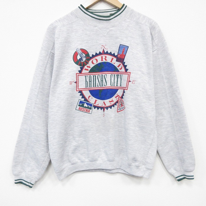 【中古】古着 長袖 スウェット メンズ 90年代 90s カンザスシティ ラグラン クルーネック 薄グレー他 霜降り 26mar18