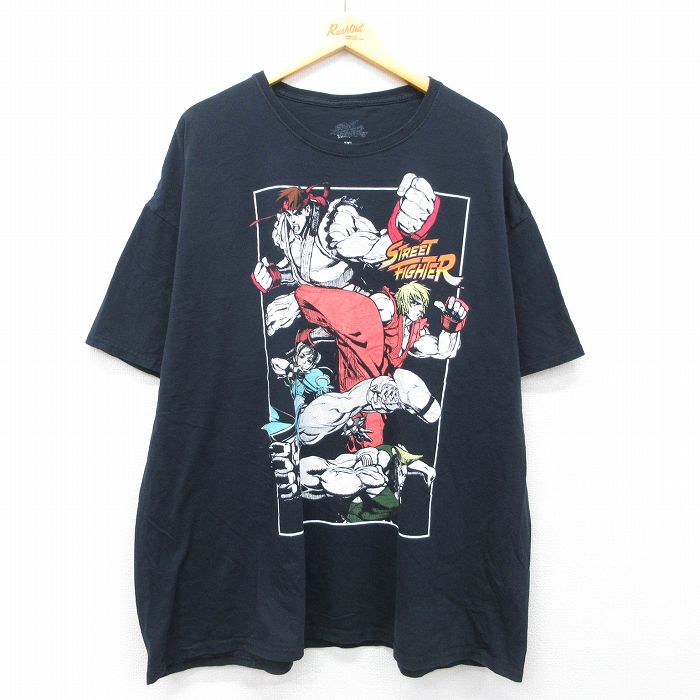 【中古】古着 半袖 Tシャツ メンズ ゲーム ストリートファイター 大きいサイズ コットン クルーネック 黒【spe】 26mar18