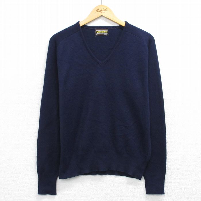 【中古】古着 シアーズ 長袖 セーター メンズ 80年代 80s 無地 アクリル Vネック USA製 濃紺 26mar19