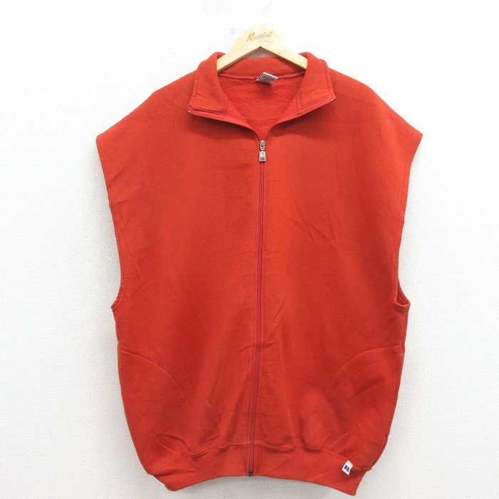 【中古】古着 ラッセル 00s ノースリーブ フルジップ 汗水 調教師 メンズ 気が大きい大きさ オレンジ色 ヴィンテージ ビッグ影ぼうし アメカジ 表どおり【spe】 26mar21