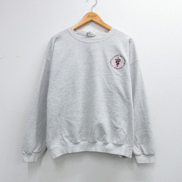 【中古】古着 リー Lee 長袖 スウェット メンズ 90年代 90s テキサス A&M 大きいサイズ クルーネック USA製 薄グレー 霜降り 26mar23