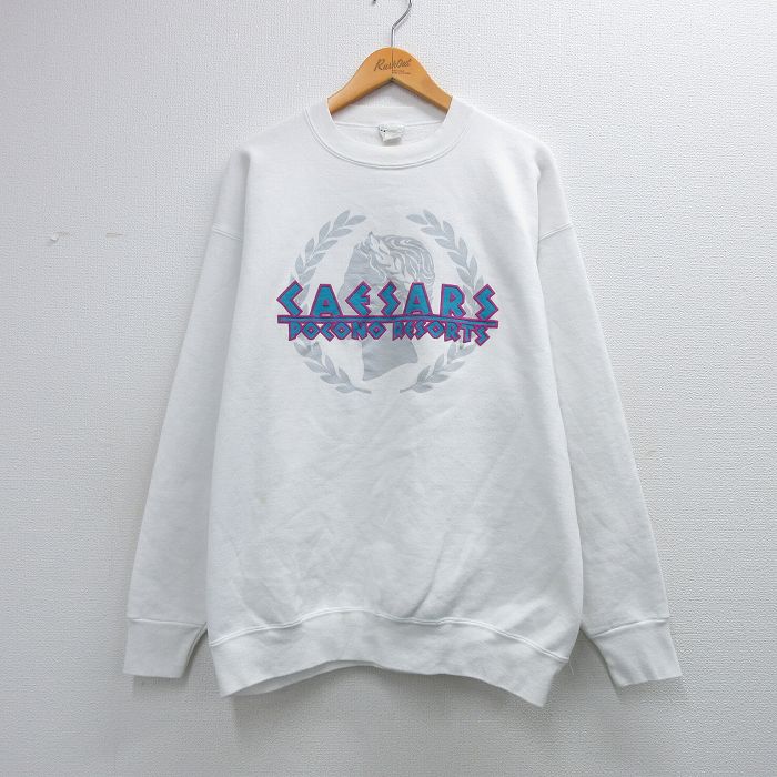 【中古】古着 長袖 スウェット メンズ 90年代 90s CAESARS クルーネック USA製 白 26mar23