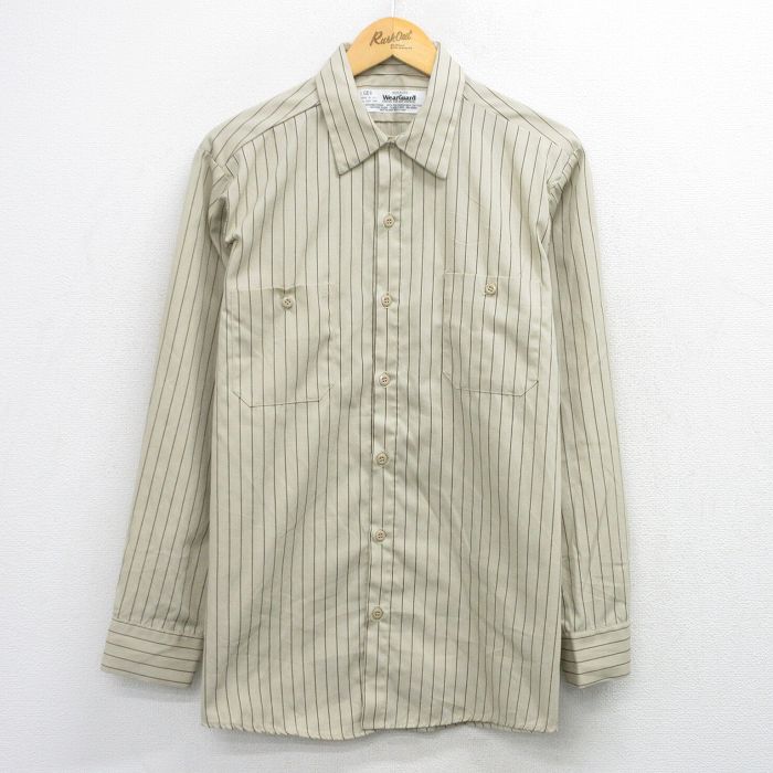 【中古】古着 Wear Guard 長袖 ワーク シャツ メンズ 90年代 90s USA製 ベージュ他 ストライプ 26mar27