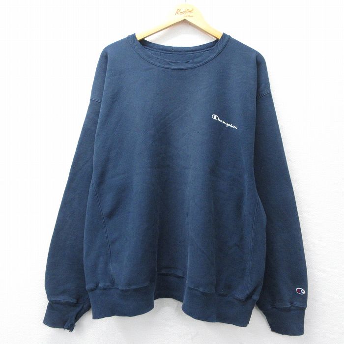 【中古】古着 はやりっ児 00s リバースウィーブ 長袖 メンズ 紺 米国海軍 Champion XL大きさ ワンポイントロゴタイプ 労働者の一団のど首 気が大きい大きさ ビッグ影ぼうし アメカジ【spe】 26apr02