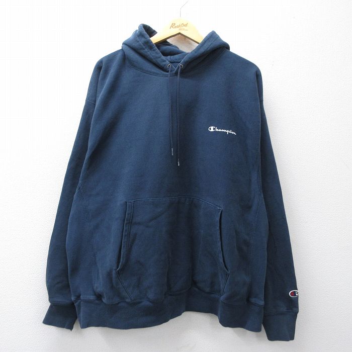 【中古】古着 はやりっ児 00s リバースウィーブパーカー メンズ 紺 米国海軍 Champion ワンポイントロゴタイプ ボロ産業 アメカジ 表どおり 心地よい 好いたらしいめ【spe】 26apr02