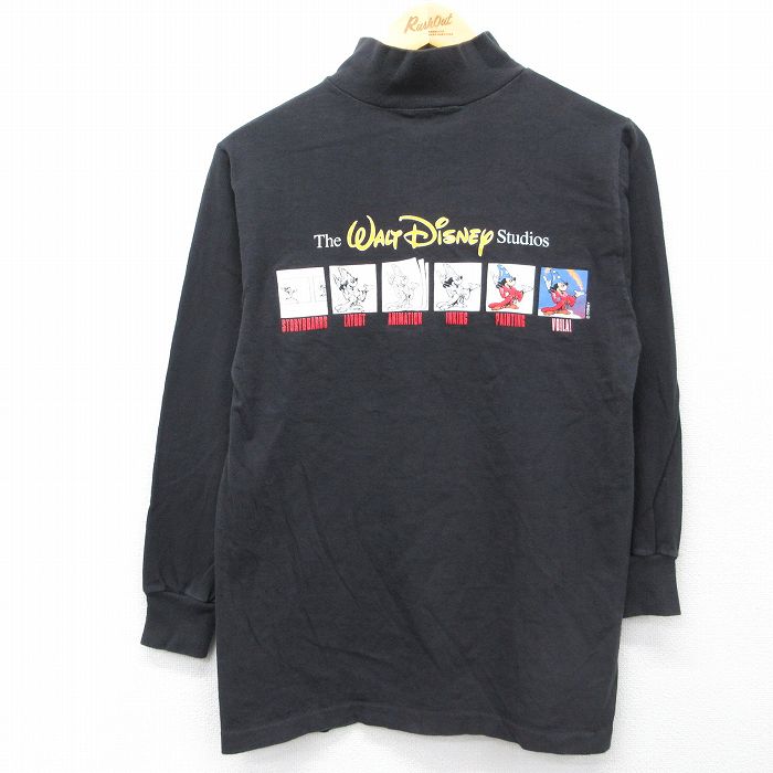 【中古】古着 90s ヴィンテージ長袖ティーシャツ メンズ ウォルトディズニー 幻想曲 パディ モックネック ハイネック USA製 黒 アメカジ 表どおり 心地よい 26apr02