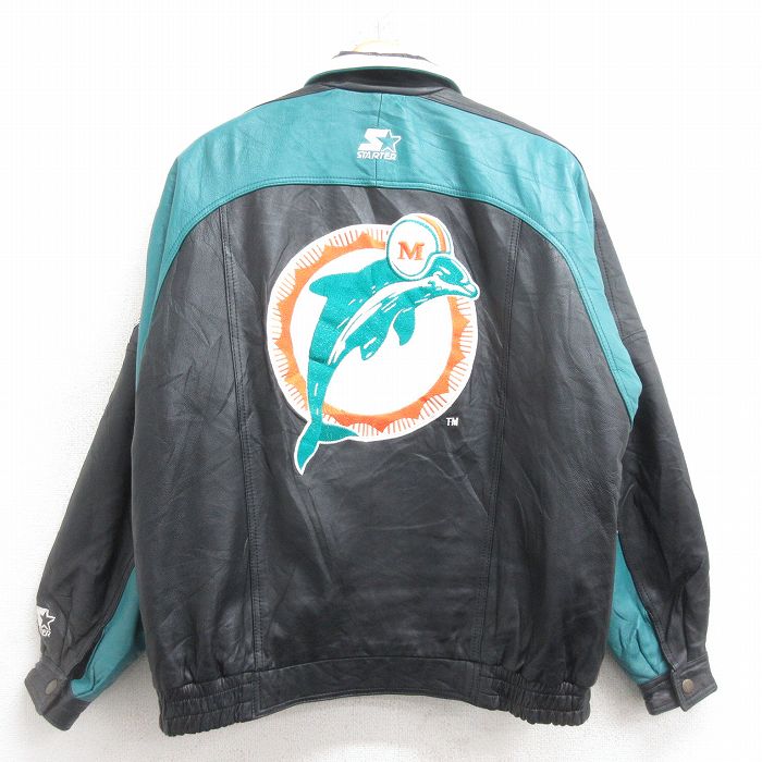 【中古】古着 クランク 長袖 なめし革 上衣 メンズ NFL マイアミドルフィンズ 刺しゅう 黒他 鎧球 スーパーボウル【spe】 26apr14