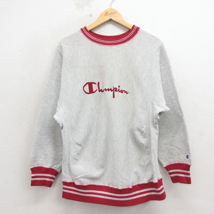 【中古】古着 長袖 はやりっ子 Champion リバースウィーブ メンズ 90年月日 90s ビッグロゴタイプ 刺しゅう 労働者の一団素っ首 USA製 薄薄墨色 霜降り【spe】 26apr17