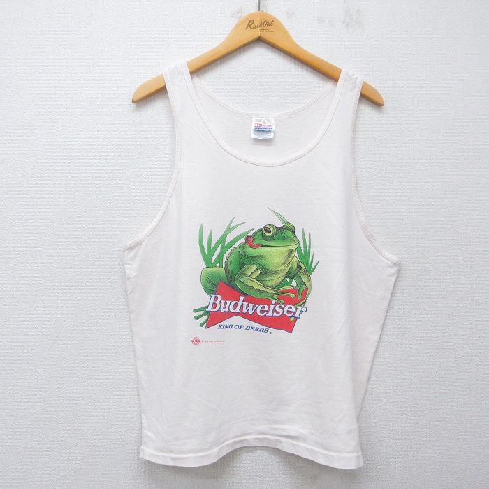 【中古】古着 ヘインズ ビンテージ 貯蔵タンクいの一番 メンズ 90年月日 90s バドワイザー 麦酒 蛙 綿織物 労働者の一団のど首 USA製 薄サクラ色【spe】 26apr18